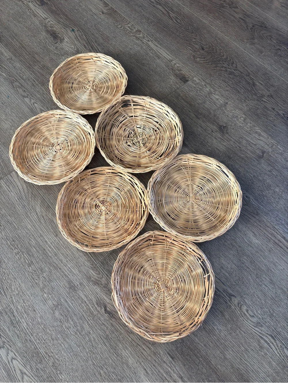 6 Rustic Wicker Basket Plates Rattan Flat Chargers Basket Wall Collage Vintage